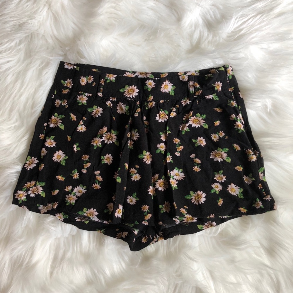 Black floral skorts